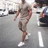 Men's Tracksuits Summer Men's Suit Casual Cotton Short Sleeve Shirt Shorts 2 Pieces Sports Fitted Clothes Set M--3XL