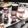 Titulares de velas Crystal Pink Glass diminui o castiçal para o quarto da sala de estar elegante, elegante peça central de ornamentos