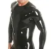 Mode Catsuit Costumes mens PVC Faux cuir Col rond costume Unitard Sexy Zentai combinaisons globales Fermeture à glissière arrière à 3 voies à l'entrejambe avant