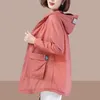 Women s Jackets Fashion Windbreaker Jacket Sun protection Coat Long Sleeve Hooded Thin Female Outerwear Plus Size 5XL 220916