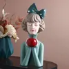 Decorative Objects Figurines Modern Luxury Bowknot Girl Resin Home Decoration People Bust Storage Plate Gilr Statue For Room Decor Wedding Gifts 220919