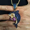 18K Gold Weißgold Iced Out Mehrfarbig Blau Diamant Boxing Shark Herren Halskette Designer Luxus Volldiamant Hip Hop Schmuck Geschenke fo203a