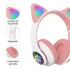 Fones de ouvido vaorlo flash luz fofa orelhas de gato fones de ouvido sem fio com música estéreo led rgb bluetooth fone de ouvido para meninas presentes t220916