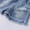 Completi di abbigliamento Vestiti estivi per ragazze dolci T-shirt a maniche corte con stampa floreale Top Pantaloncini di jeans strappati casuali Completi