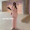 Kvinnors tvåstycksbyxor 2022 Women Office White Pink Suit Two-Piece Pantsuit Elegant Blazer Female Set Casual Loose Jacket Work Clothes