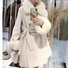 Women's Wool 2022 Real Fur Coat Winter Jacket For Women Genuine Collar Cashmere Blends Double Breasted Midi Overcoat