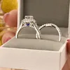 Solitärring sie 2 Stück Doppel Halo Rundschliff AAAAA Cz Verlobungsringe für Frauen im viktorianischen Stil 925 Silber Hochzeitsschmuck Brautset 220916