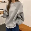 Sweats à capuche pour femmes Sweatshirts Jielur Orange Gris Sweat Femmes M-XL Faux Deux Pièces M-XL Taille Sweat À Capuche Femme Lâche Coréenne Polaire Streetwear Lettre Broderie 220919