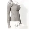 Damenpullover EAM Hollow Out Grau Strickpullover Loose Fit Slash Neck Langarm Damen Pullover Mode Herbst Winter 1DD2267 220916