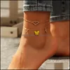 Anklets Bohemian Farterfly Anklets For Woman Vintage Handmade Crystal Heart Bowknot Tassel Anklet Ankel Leg Foot Armband Jewelry 2PC DHXHB