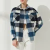 Women's Fur Faux Autumn Winter Plaid Jackets Wool Blend Coat Fashion Button Thick Vintage Casual Office Warm Overshirt Ladies Outwear Chic Tops 220916