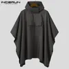 Männer Jacken INCERUN Männer Solide Graben Schnell Trocknend Mit Kapuze Lose Ponchos Taschen Casual Outdoor Mantel Männer Unregelmäßige Mäntel Nicht Regenmäntel s-5XL 220919