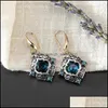 Dangle Chandelier Vintage Women Blue Crystal Drop Dangle Earrings Wedding Engagement Rhinestone Rhombus Statement Gift For Girl C3 D Dhac2