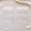 Biglietti d'auguri 20 50pcs Piastrelle rettangolari in acrilico Decorazione di nozze fai-da-te Taglio laser Semplice Nomi degli ospiti Calligrafia moderna Vetro plexi 220919