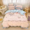 Наборы постельных принадлежностей роскошные цветы вышиваемая набор принцессы вымытые ватные обожаки стеганое одеяло/одеяло для крышки для кровати.
