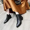 Luxo New Gentlewoman Tornozelo Botas Knight Cowboy Princesa Lace Up Ponto Destinados Sapatos de 3,5 cm de calcanhar 35-41