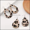 Dangle Chandelier Waterdrop Cut Out Leopard Print Leather Dangle Earring For Women Fashion Sier Plated Hook Drop Trendy Jewelry Deli Dhbon