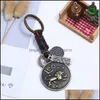 Key Rings Zodiac Sign Keychains For Men Women Genuine Real Leather 12 Constellations Vintage Gold Color Metal Alloy Keyring Car Key C Dhqyr