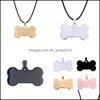 Collares pendientes Moda Grabado personalizado Nombre Hueso brillante Perros Etiquetas Collares Mujeres Oro negro Sier Acero inoxidable Mascota Gato Etiqueta de perro N Dhrva