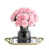 Fiori decorativi 15 Pz/lotto Rosa Artificiale di Alta Qualità Decor Latex Real Touch Wedding Bouquet Da Sposa Decorazione Della Casa Falso