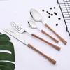 Flatware sets diner zilveren roestvrijstalen imitatie houten handvat serveergoed mes koffie lepel thee vork bestek set servies