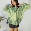 Women's Sweaters Aproms Elegant Green Striped Print Pullovers Women Winter O-Neck Loose Long Streetwear Warm Outerwear 220916