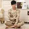 Men's Sleepwear Spring Summer 2-Piece Set Pajamas For Couples Loose Stain Ice Silk PJs Home Men's Clothing Long Sleeve Costumes