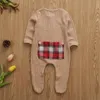 Rompers 09m Born Toddler Baby Boy Girls Romper Plaid Patchwork Long Sleeve Jumpsuit Outfits kläder 220916