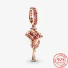 Contas românticas 925 prata esterlina fofa animal de estimação rosa de ouro rosa kangaroo pisos de charme fit bracelete diy