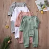 Rompers baby Baby Girl Boy solide jumpsuit lange mouw ritsknopen ribbed pure katoenen ronde nek 220916