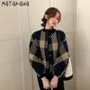 Damesjassen Matakawa vrouw jas herfst Korean o nek lange mouw plaid tweed vintage contrast kleur elegante casual jas vrouwen 220916