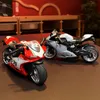 Diecast Model car 1 14 Simulation Motorcycle Pull Back Alloy Car Light Sound Effects Racing Collection Miniature Ornaments 220919