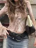 Bluzki damskie Vintage drukowane kobiety koszule Lat rękaw Button Down Crop Tops Summer Fall Y2K Harajuku i żeńska odzież uliczna