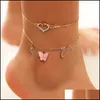 Anklets Bohemian Farterfly Anklets For Woman Vintage Handmade Crystal Heart Bowknot Tassel Anklet Ankel Leg Foot Armband Jewelry 2PC DHXHB