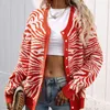 Mujeres s Knits Tees Moda Red Zebra Stripes Sweater Cardigan para mujer Otoño Invierno Imprimir Oversized Knitwear Mujer V cuello manga larga Top 220919