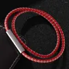 Charm Bracelets Red Pink Mix Leather Of Women Magnetic Clasp Multilayer Braided Rope Female Jewelry BB0617