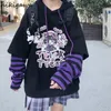 Kvinnors hoodies tröjor Hikigawa hoodie falska tvådelar huva tröja randiga lapptäcke huvtröjor kvinnor kläder för tonåringar y2k anime harajuku svarta toppar 220919
