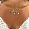 Chains Gold Color White Red Blue Green Cubic Zirconia Cz Paved Lock Pendant Colorful Fashion Women Necklace