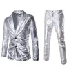 Costumes pour hommes Blazers Fashion Reflective Fabric Two Piece Male Male Autum plus taille Silt Silver Casual Set Men Slim Fit Blazer 2220920