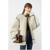 Vestes pour femmes molan chaude lâche femme manteau en cuir patchwork streetwear agneaux laine tutleneck zipper veste de mode coréenne haut de gamme femelle 220919