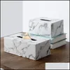 Tissue Boxes Napkins Rectangar Marble Pu Leather Facial Box Er Napkin Holder Paper Towel Dispenser Container For Home Office Car Dro Dhftu