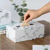 Scatole di fazzoletti Tovaglioli Rectangar Marble Pu Leather Facial Box Er Portatovaglioli Dispenser di asciugamani di carta Contenitore per Home Office Car Dro Dhftu