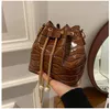 Evening Bags Stone-patterned Lacquer Simple Portable Bucket Bag 2022 Fashion Trend Personality Drawstring One-shoulder Messenger Women's