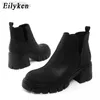 Botas Eilyken Plataforma Tobillo Mujeres Punta redonda Punk Femenino Combate Cowgirl Botines Cosacos cortos Botas Zapatos hechos a mano L220916