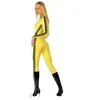 Cosplay Costumes d'Halloween Jaune PVC faux cuir serré joue des vêtements décontractés robe drôle avec des rayures noires