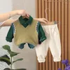 Clothing Sets Fashion Autumn Children Boys Girls Gentleman Kids Sweater Vest Jacket Strips T-shirt Pants 3Pcs/Sets Baby Tracksuit