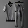 Survêtements pour hommes T-shirt pantalon été haut de gamme mode deux pièces loisirs sport respirant couleur unie costume de haute qualité 220919
