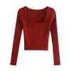 Pulls pour femmes BLSQR Vintage Col Carré Femmes Pull Rouge À Manches Longues Femme Pull Tricoté Élasticité Dames Pull Jumper 220920