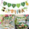 Fournitures de fête Hawaii Aloha Happy Birthday Bunting Banner Flamingo Palm Leaf Ananas Cake Insert Card Summer Tropical Beach Party