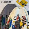 Men's Sweaters RUIHUO Vintage Men Fashion Hip Hop Streetwear Mens Clothing Pull M-2XL Spring Arrivals 220920